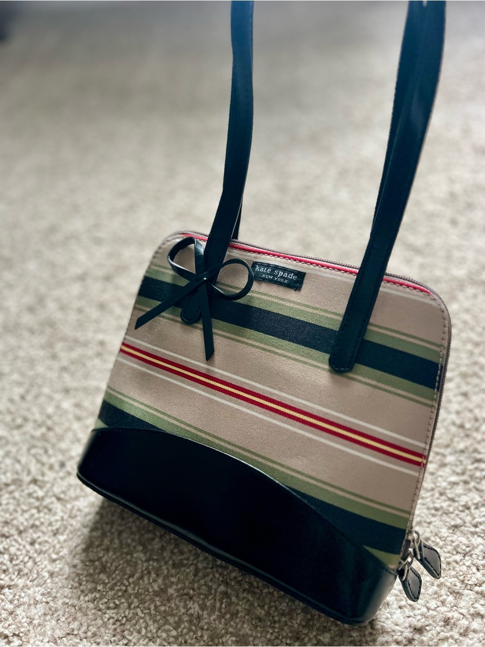 kate spade Vintage Striped Bow Shoulder Bag in Beige, Black and Green - Picture 2 of 11